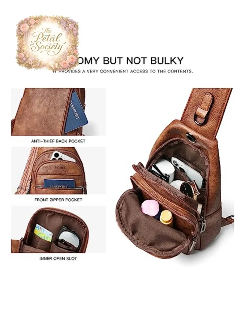 Faux Leather Anti Theft Sling Bag Crossbody Backpack Waterproof